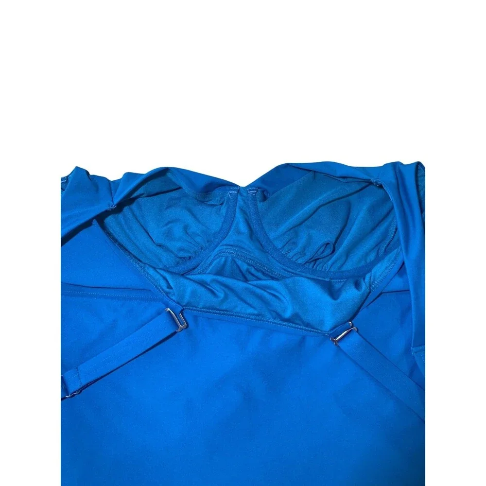Birdsong Womens Blue Underwire Plus Size Tankini Swimwear Top 20D/DD Beach